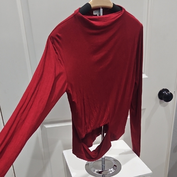 EARTHBOUND extra soft Merlot Wine color Red Long Sleeve Top w cut out - Picture 3 of 6